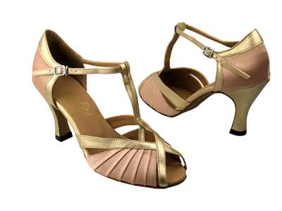 Style 2707 Light Brown Satin & Light Gold - Women's Dance Shoes